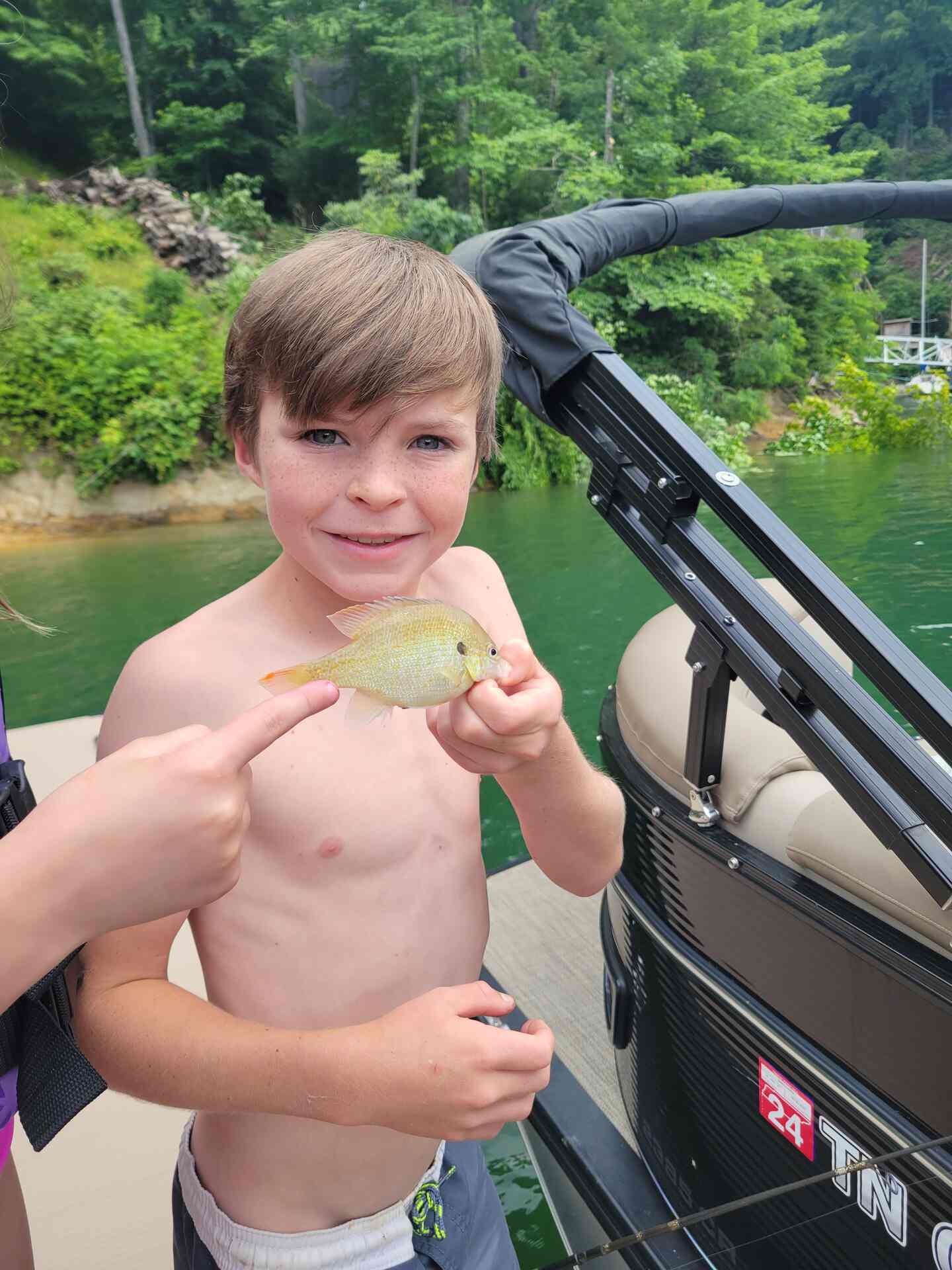 Fishing from the boat on Watauga Lake.
