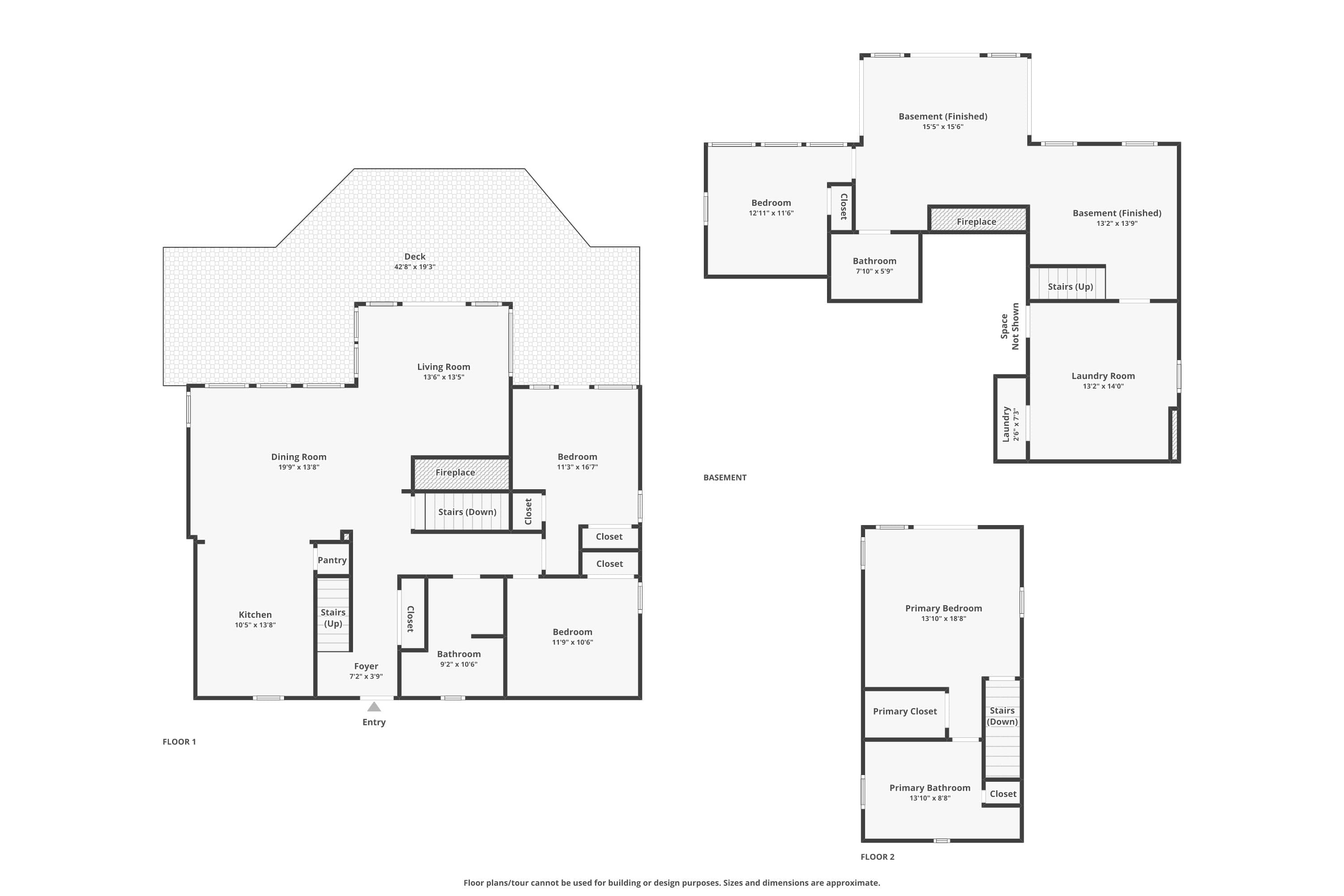 All three levels. Dimensions are approximate and not for building or design purposes.